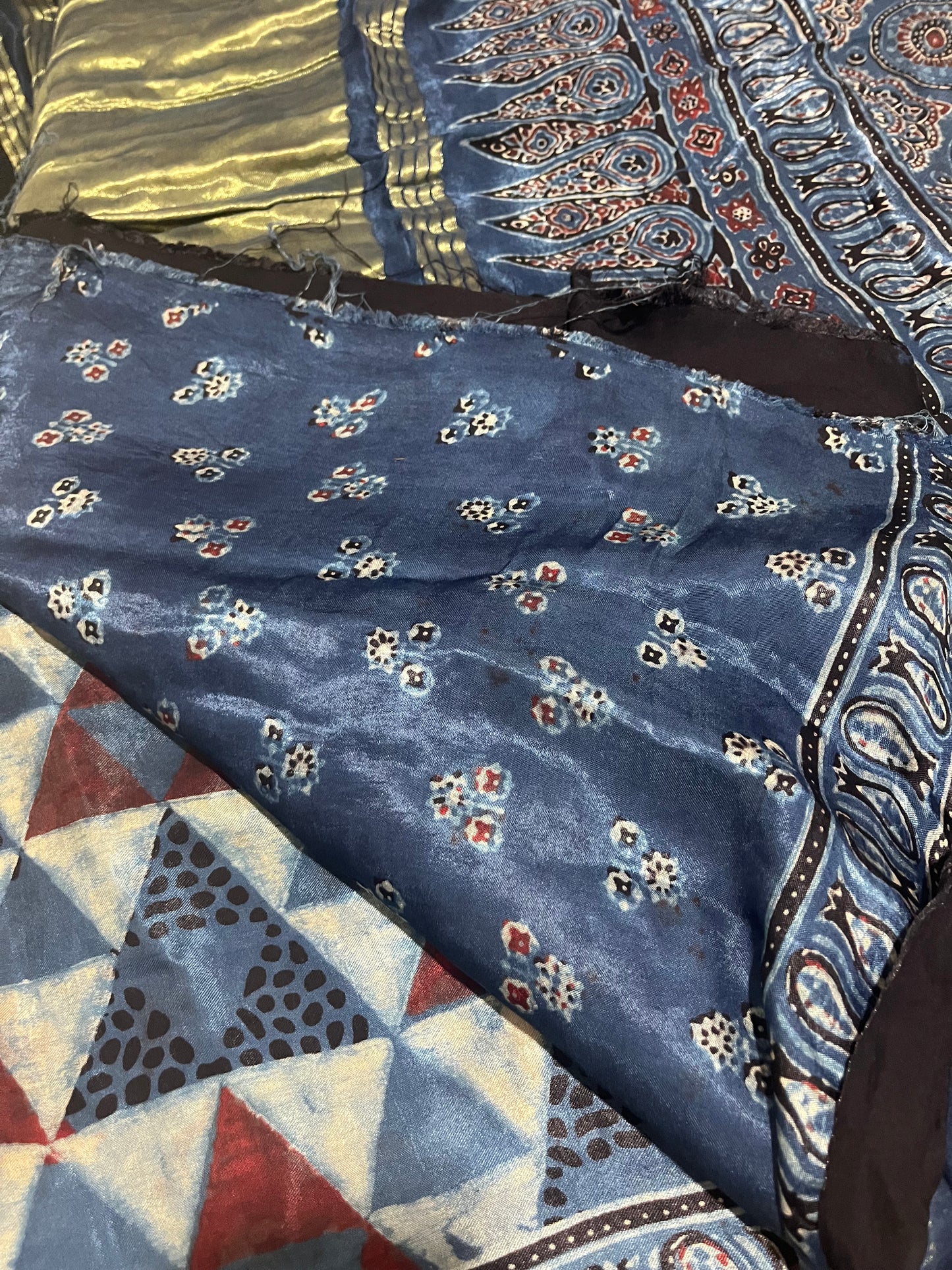 Contemporary Ajrakh Modal Silk Saree with Lagada Patti - Indigo