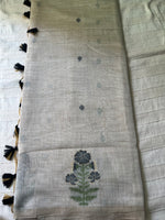 Chanderi Cotton Jamdani Saree - Black Flower Weaving