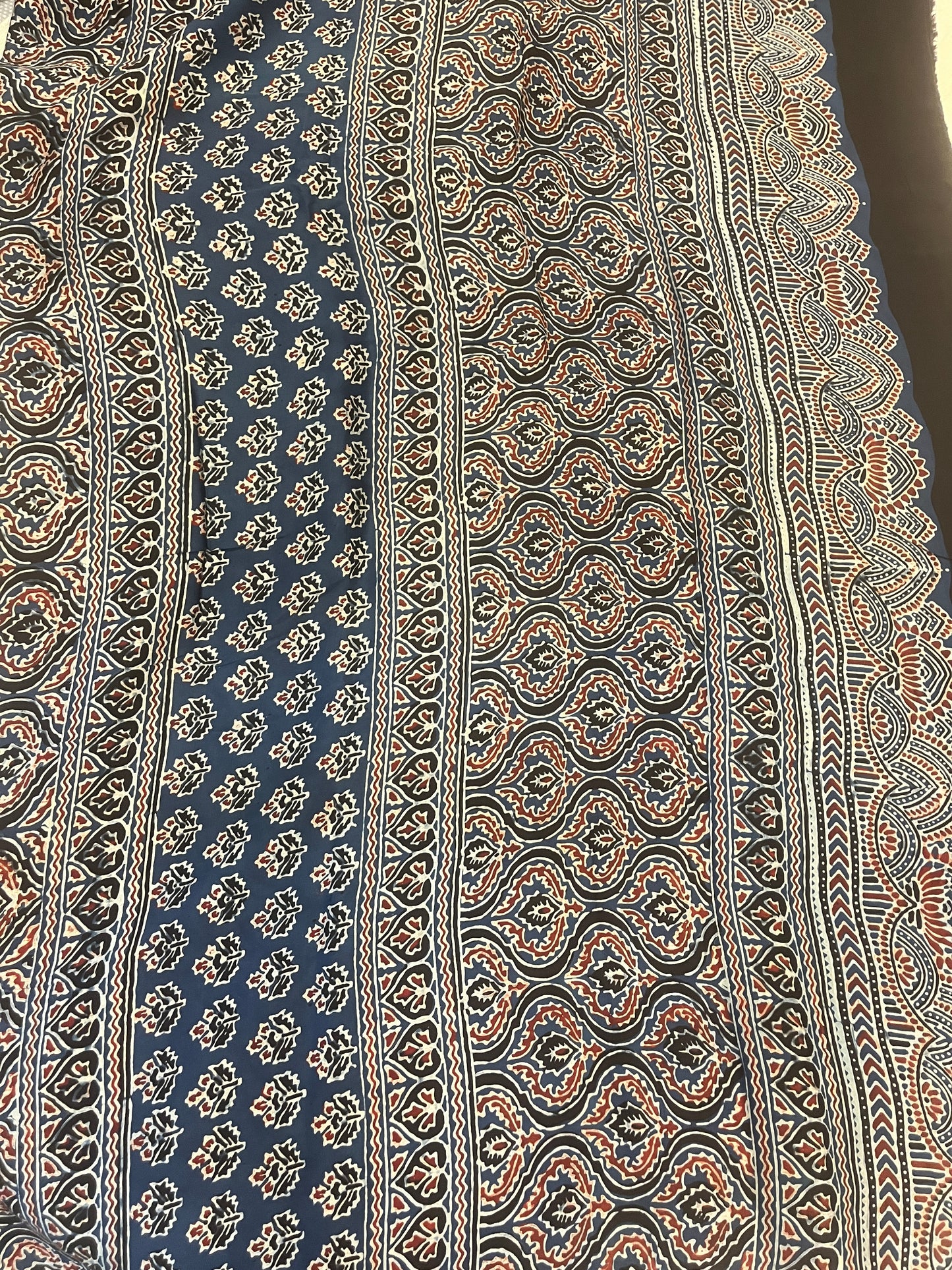 Contemporary Ajrakh Modal Silk Saree- Indigo with Polka Dots