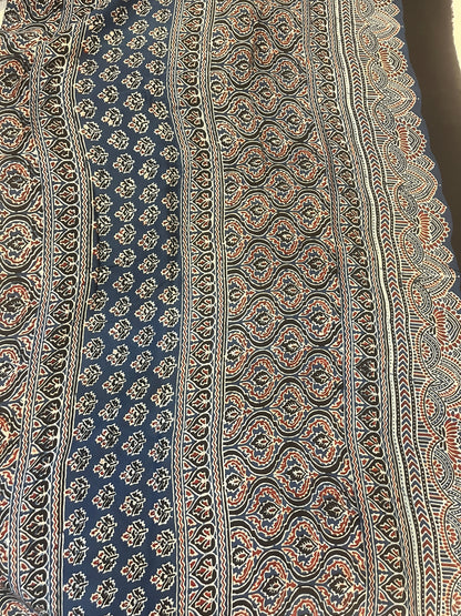 Contemporary Ajrakh Modal Silk Saree- Indigo with Polka Dots