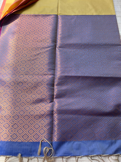 Soft Silk Saree -  Yellow & Purple Combination