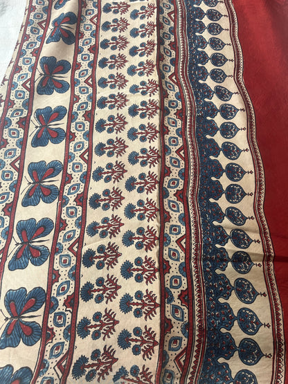 Ajrakh Modal Silk Saree - Beige Red