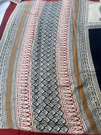 Contemporary Handblock Mul Cotton Saree - Black