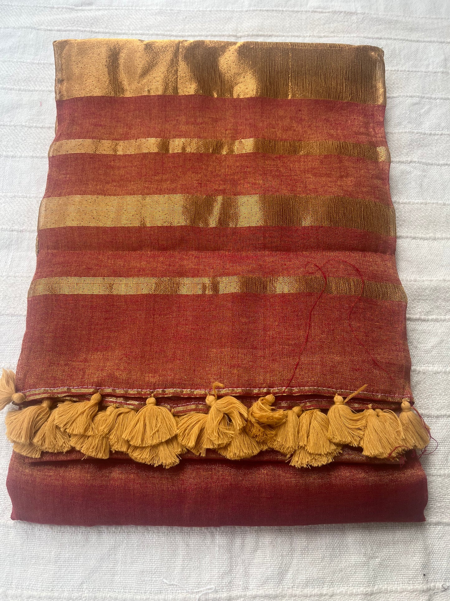 Tissue Linen Saree with Tassels - Gajari