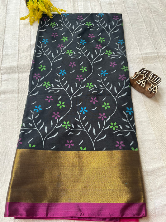 Kalamkari Printed Nelluri Silk Saree - Black