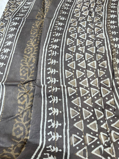 Greyish Brown Dabu Print Chanderi Cotton Silk Saree