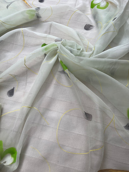 Hand-painted Chiffon Saree - Lime Green