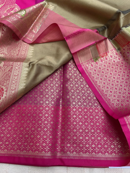 Banarasi Soft Silk Saree - Beige-Pink