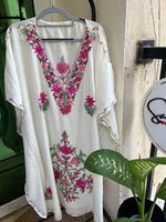 Crush Cotton Aariwork Kaftan - White
