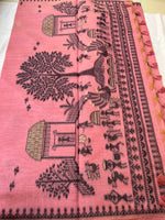 Chanderi Cotton Jamdani Saree - Pink Tribal Art