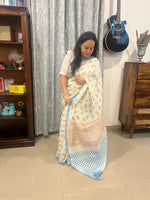 Quirky Linen Cotton Saree - Blue Musafir
