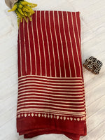 Contemporary Ajrakh Modal Silk Saree -Red Stripes