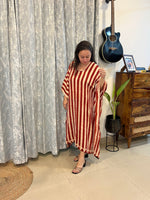 Ajrakh Modal Silk Kaftan - Red Stripes
