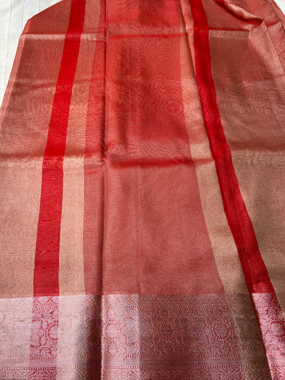 Banarsi Tissue Saree - Metallic Red