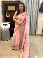 Zari Mul Cotton Saree - Baby Pink with Magenta Border (No Blouse piece)