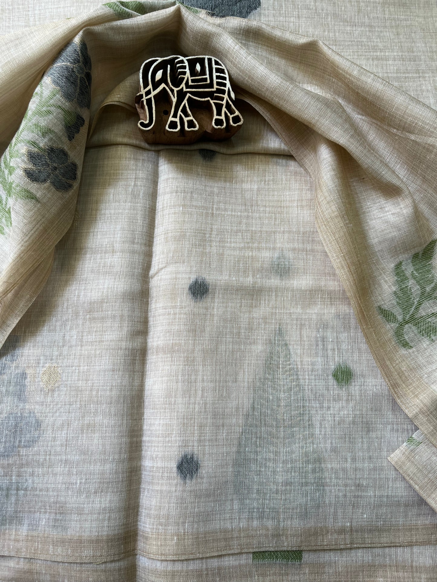 Chanderi Cotton Jamdani Saree - Black Flower Weaving
