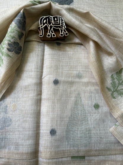 Chanderi Cotton Jamdani Saree - Black Flower Weaving