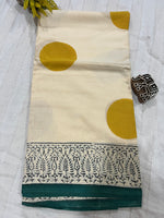 ‘Bindi Tales’ Handblock Mul Cotton Saree - Yellow on Off-white