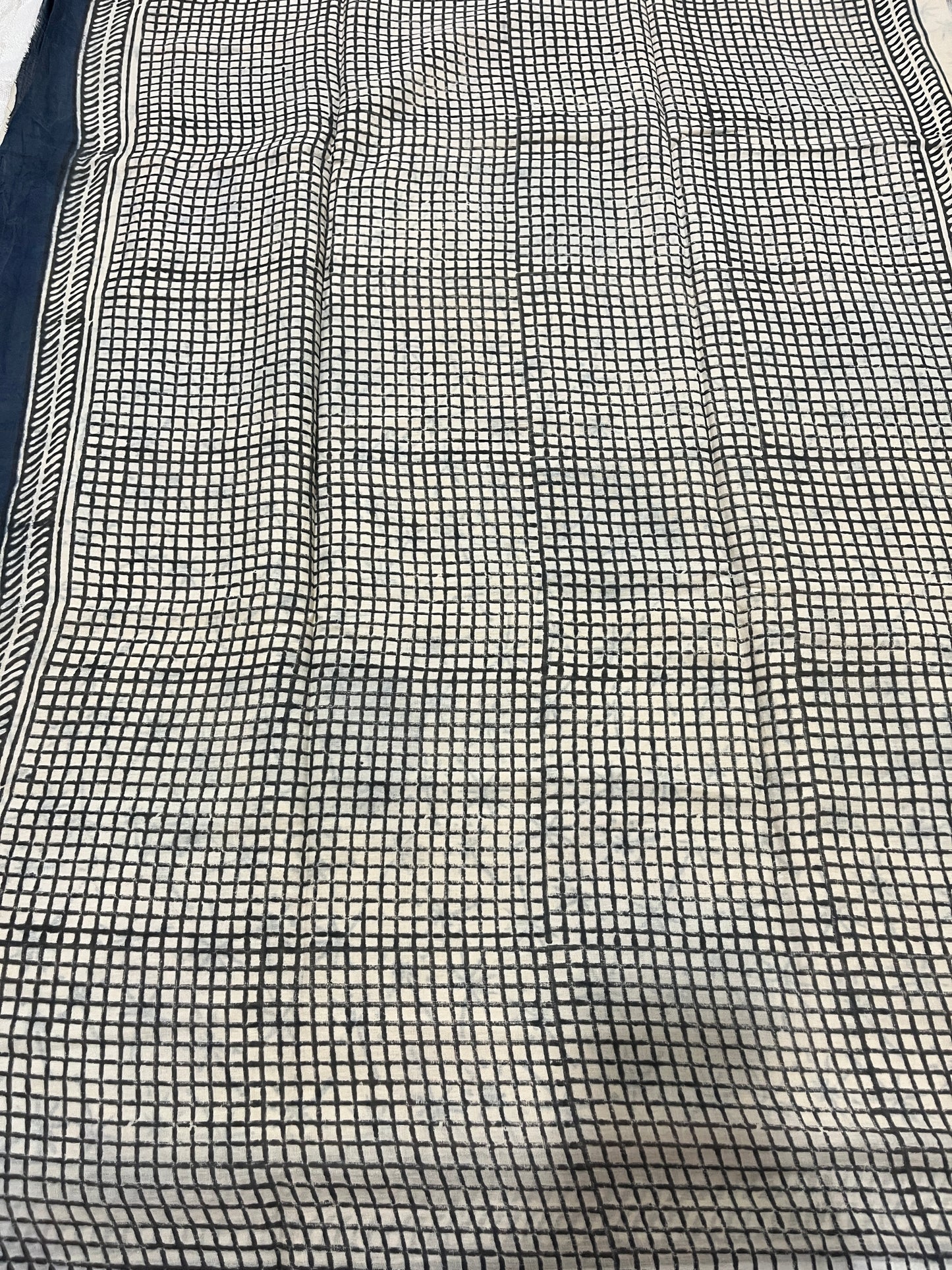 ‘Bindi Tales’ Handblock Mul Cotton Saree - Grey on Off-white