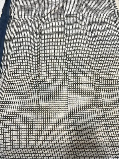 ‘Bindi Tales’ Handblock Mul Cotton Saree - Grey on Off-white