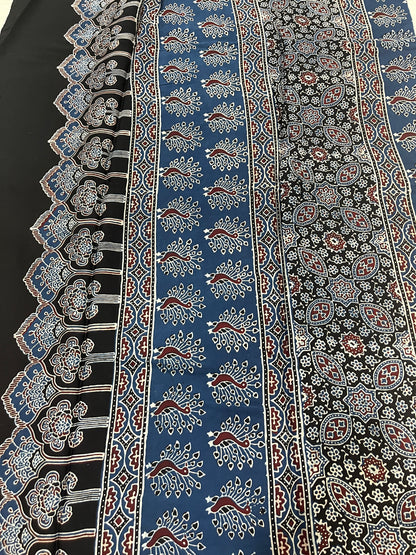 Ajrakh Modal Silk Saree - Indigo Small Buttis