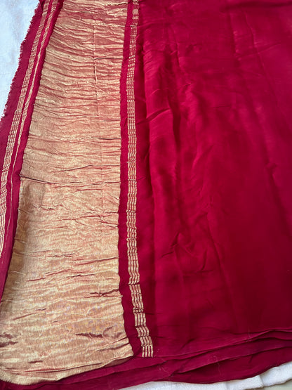 Maroon Plain Modal Silk Saree with Tissue Palla