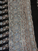Ajrakh Modal Silk Saree - Black Flower Buttis
