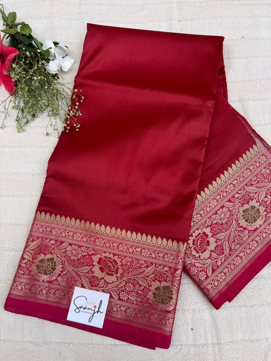 Banarasi Soft Silk Saree - Red-Pink