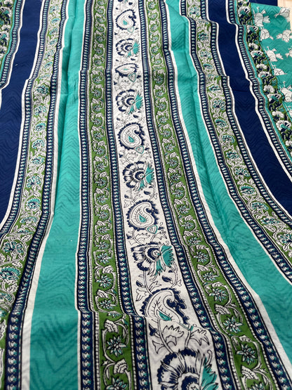 Cyan Bird Print Quirky Mul Cotton Saree