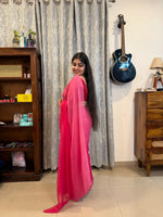 Pure Plain Ombre Chiffon Saree - Hot Pink