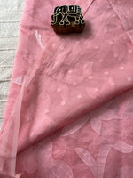 Pure Organza Applique Work Saree - Peachy Pink