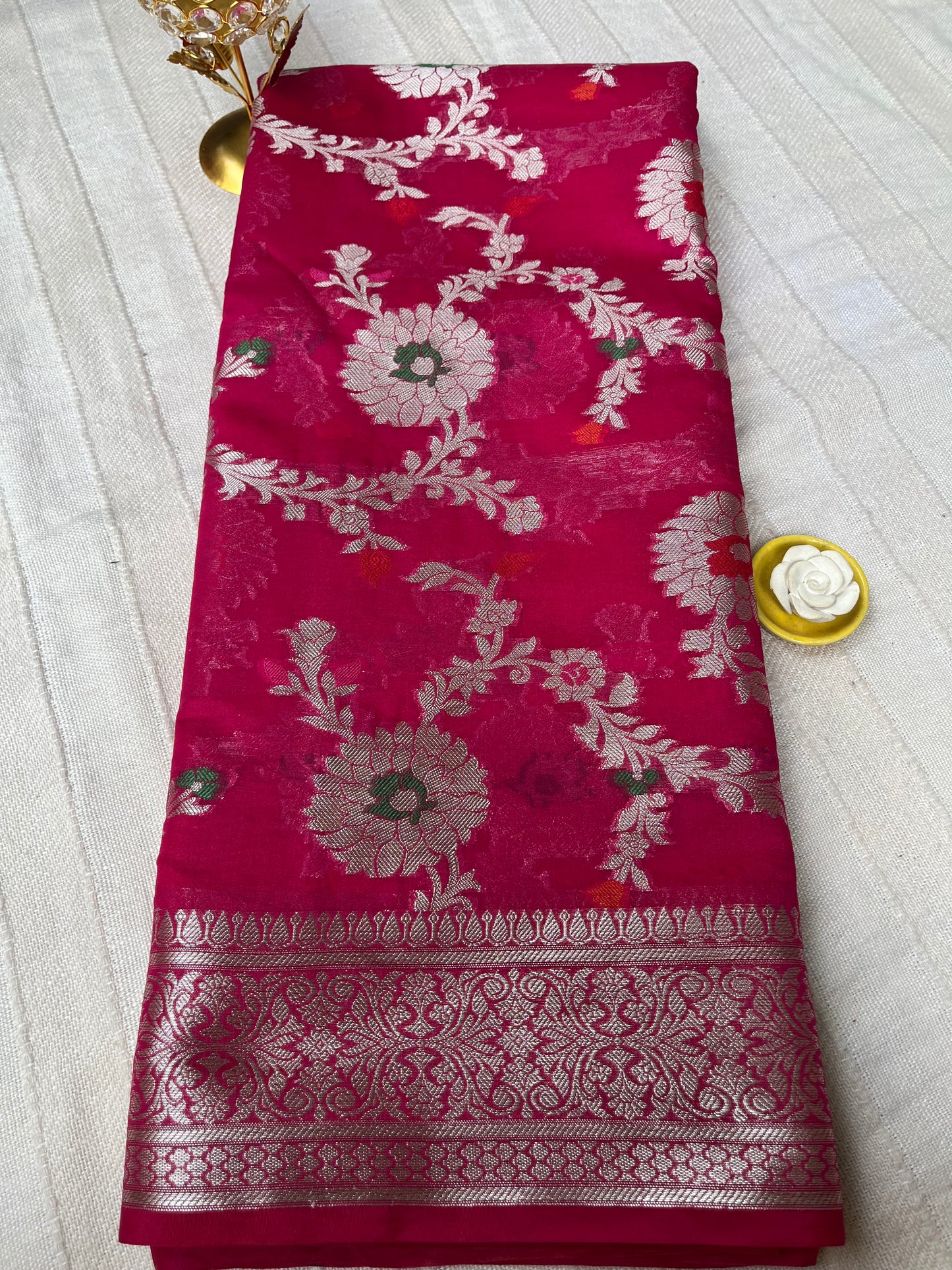 Banarsi Semi Georgette Meena Jaal Saree - Rani Pink