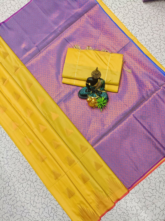 Soft Silk Saree -  Yellow & Purple Combination