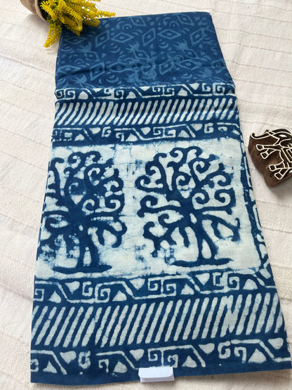 Indigo Handblock Mul Cotton Saree